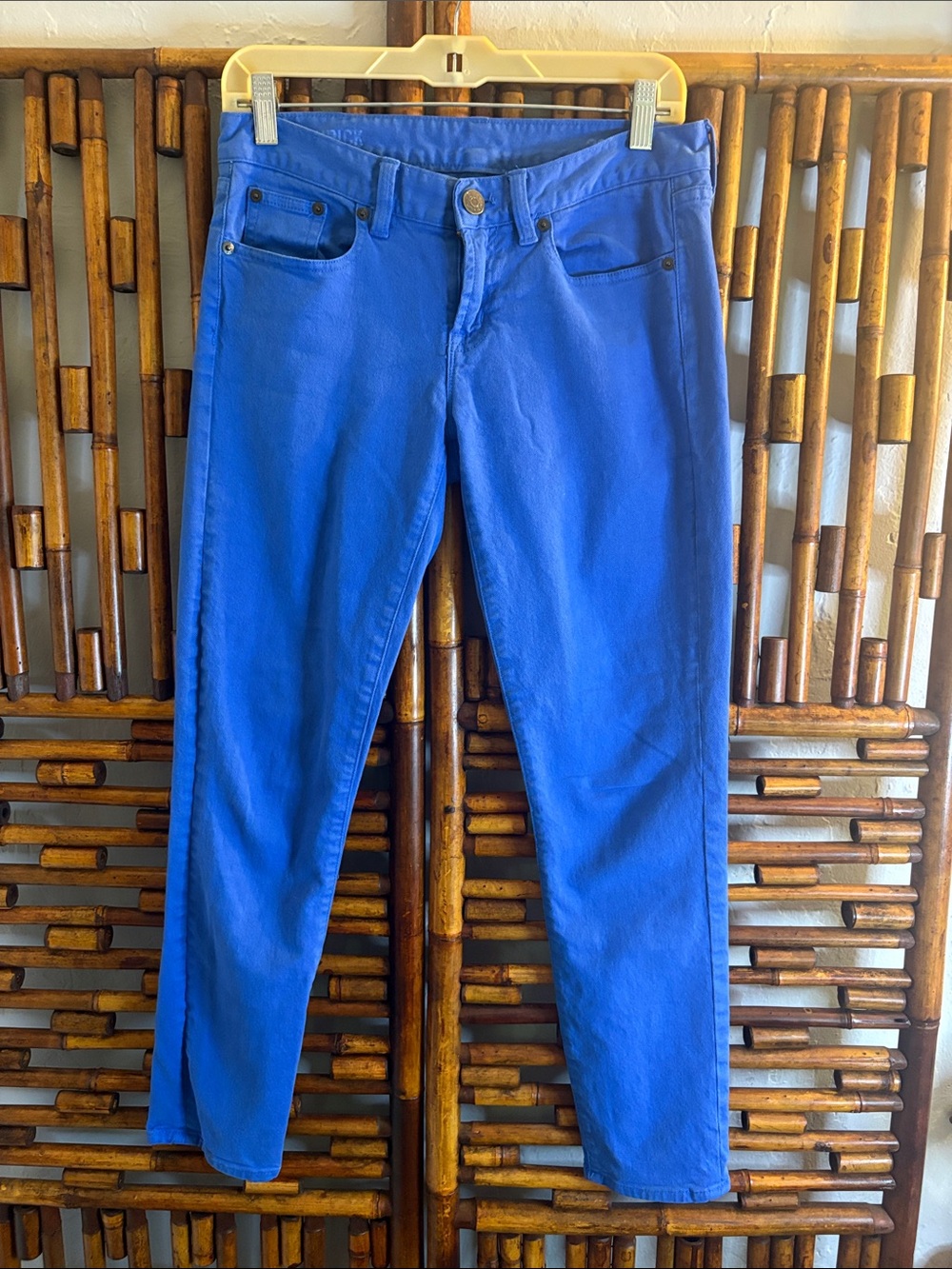 J.CREW SZ 28 TOOTHPICK COBALT BLUE COTTON ANKLE JEANS low rise skinny jeans
